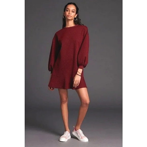 Anthropologie | Dresses | Maure Anthropologie Burgundy Red Sweater Mini  Dress Long Sleevessize Xs | Poshmark